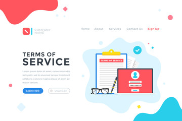 Aufkleber - Terms of service. Policy, license agreement, GDPR, terms of use, ToS concept. Modern flat design graphic elements for web banner, landing page template, website. Vector illustration