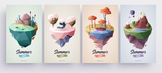 low polygonal geometric nature islands. vector illustration, low poly style. background design for b