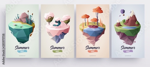 Low polygonal geometric nature islands. Vector Illustration, low poly style. ...