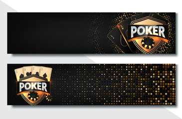 Poker Casino Horizontal Banner Set. Vector illustration