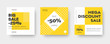 Vector square web banner templates for big and mega sale with yellow square elements.