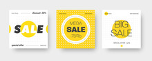 Set Of Vector Square Web Banners For Big Sale With Round Yellow And White Elements.