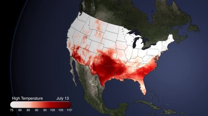 Wall Mural - An animated map visualization shows a heat wave striking the U.S. in 2012.