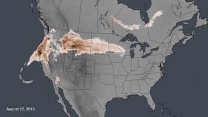 Wall Mural - An animated map visualization shows wildfire smoke pollution across America.