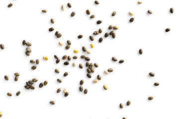 Healthy Chia seeds isolated on white background. Healthy breakfast, vitamin snack, diet and healthy eating concept.