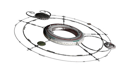 Wall Mural - space station isolated on white background, elegant high detail spacecraft