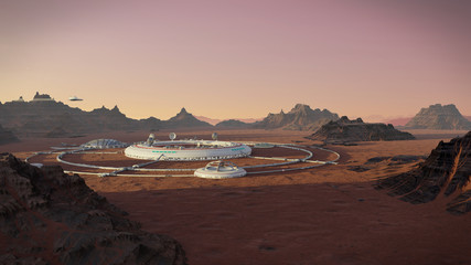 Wall Mural - station on mars surface, colony in desert landscape on the red planet