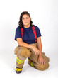 Female American firefighter in her gear