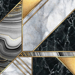 Wall Mural - abstract art deco background, modern mosaic inlay, creative textures of marble granite agate and gol