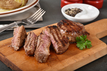 Sticker - juicy sliced sirloin steak