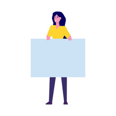 Woman with blank banner. Activist People taking part in parade or protest Vector illustration in flat style.