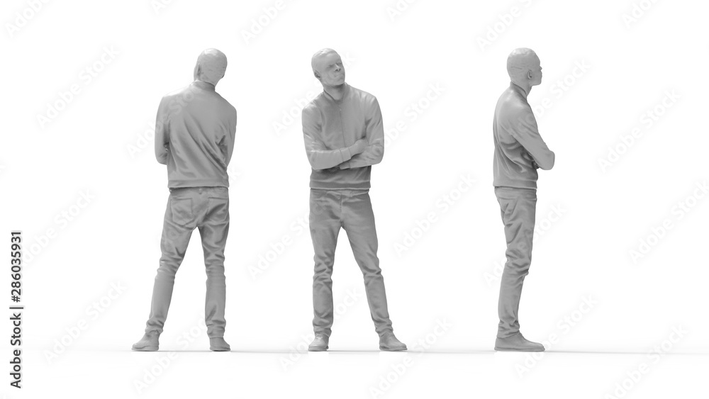 3d rendering of a computer model of a man standing in white studio ...