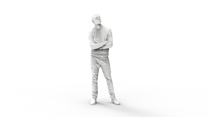 3d rendering of a computer model of a man standing in white studio background