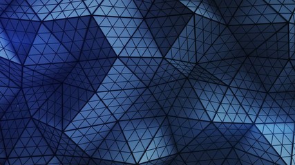 Poster - Blue low poly triangulated surface. Futuristic polygonal shape with lines. Contemporary abstract motion background. Seamless loop 3D render animation 4k UHD 3840x2160