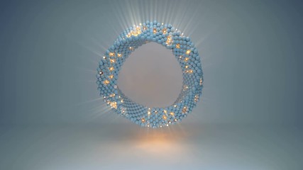 Wall Mural - Twisted ring of illuminating spheres. Futuristic technology or science fiction concept. Seamless loop 3D render animation 4k UHD 3840x2160