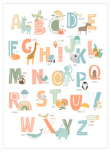 Kids English Alphabet, A To Z With Cute Cartoon Animals. Editable Vector Illustration