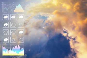 Wall Mural - weather forecast symbol data presentation with graph and char of dramatic atmosphere panorama view o