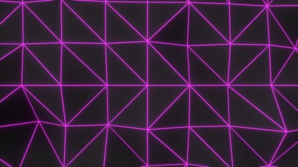 Wall Mural - Dark low poly displaced surface with purple glowing lines