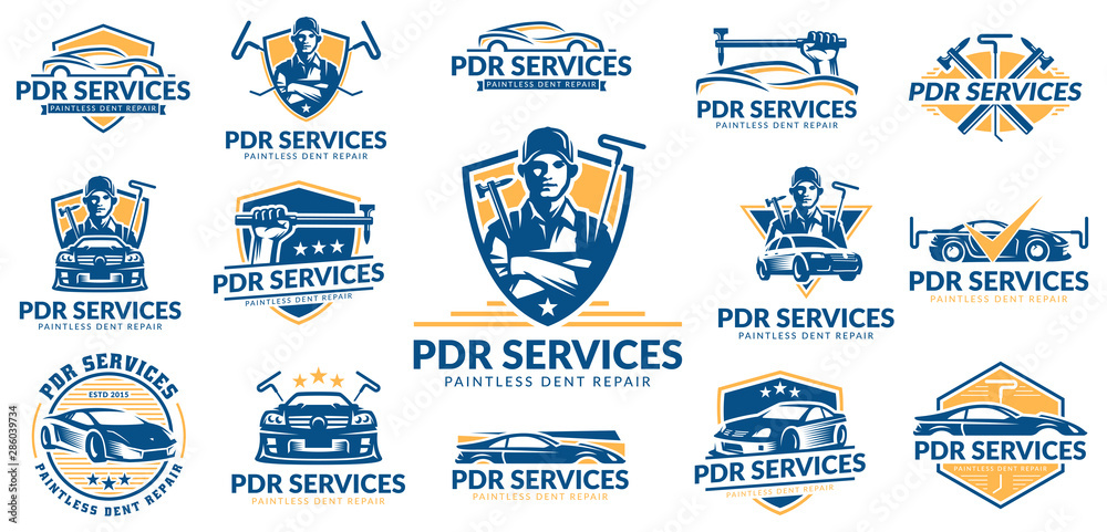 Paintless Dent Repair logo set, PDR service logo pack, vector collection - obrazy, fototapety, plakaty 