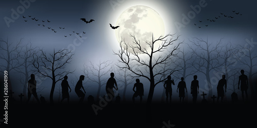 Cuadros en Lienzo Crowd of hungry zombies in the woods