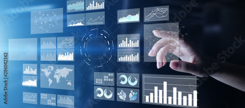 Fotomural Virtual screen business intelligence dashboard, analytics and big data technology concept