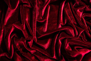 Wall Mural - Background image of crumpled fabric. Red velvet