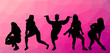 Silhouettes of dancing people dancing jazz funk, hip hop, house dance, Vogue dancing. Dancer on a multi-colored background