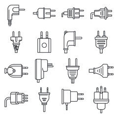 Poster - plug cord icons set. outline set of plug cord vector icons for web design isolated on white backgrou