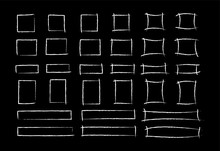 Chalk Marker Square Frame Set Vector Illustration. Group Of Hand Drawn Rectangle White Chalked Borders On School Blackboard. Crayon Marks For Office Presentation Or Social Media Design