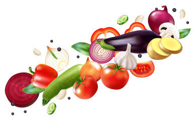 Sticker - Flying Vegetables Realistic Composition