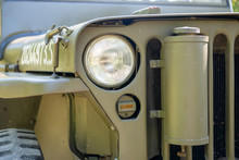Glass Car Headlight And Grille,  Part Of Retro Army Jeep Vehicle