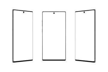 Aufkleber - Modern phone in three positions isolated. Front, and two side positions. Thin edges, camera built into the display.