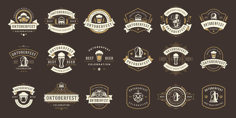 Wall Mural - Oktoberfest badges and labels set vintage typographic design templates vector illustration.