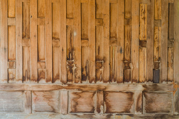 Wall Mural - Very old weathered hardwood panel wall close up