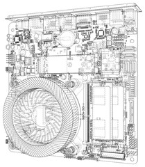Poster - computer motherboard. motherboard digital chip. vector rendering of 3d.