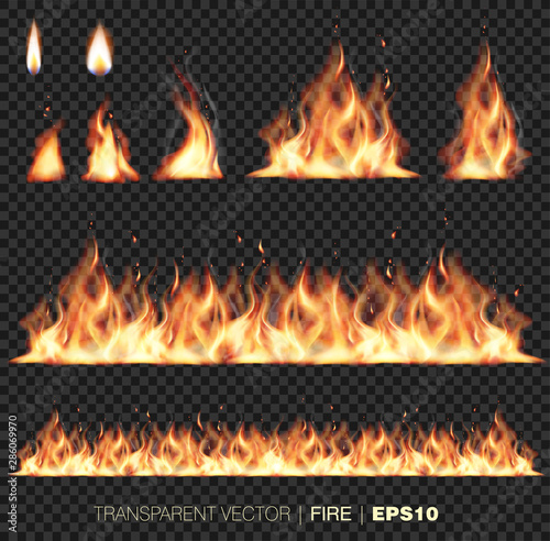 Collection of realistic transparent fire flames Poster Mural XXL