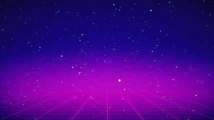 Aufkleber - Future Retro Sci-Fi Background Futuristic landscape of the 80`s. Digital Cyber Surface. Suitable for design in the style of the 1980`s. 3D illustration
