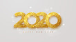 Merry Christmas and Happy new year 2020 banner.Golden luxury numbers with glitter. Gold Festive Numbers Design. Vector illustration