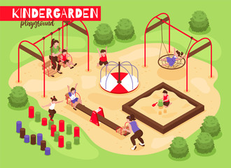 Poster - Isometric Kindergarten Playground Composition