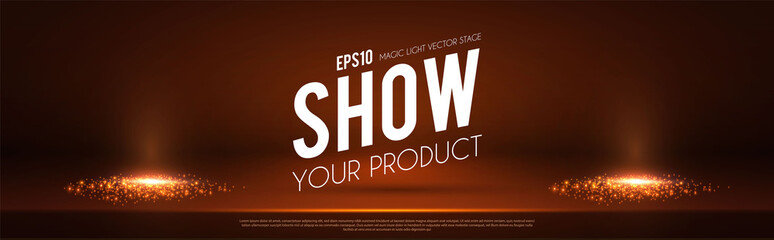 Wall Mural - Empty scene with magic spotlights. Ad and promotion design template.