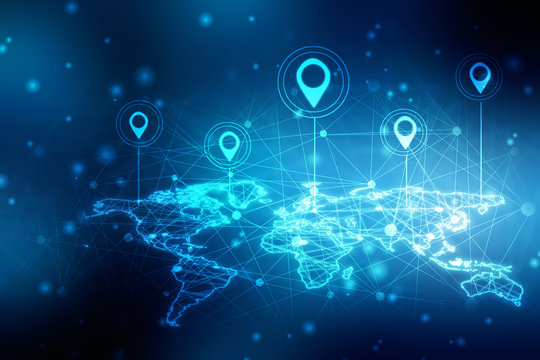 2d rendering Red map pointer with world map