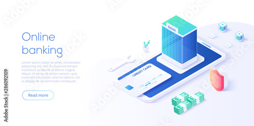 Online Mobile Banking Transaction Concept In Isometric Vector
