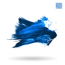Blue Brush Stroke And Texture. Grunge Vector Abstract Hand - Painted Element. Underline And Border Design.