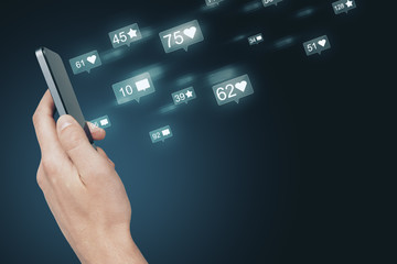 Poster - Hand using social media smartphone