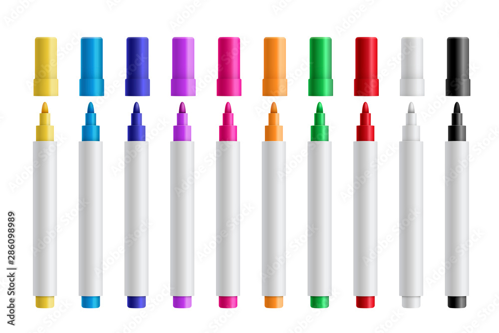 Colorful marker pens set vector realistic illustration - obrazy, fototapety, plakaty 