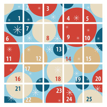 New Year Minimalistic Advent Calendar For 25 Days, Vector Illustration