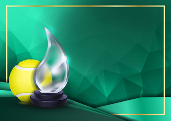 Sticker - Tennis Game Certificate Diploma With Glass Trophy Vector. Sport Graduate Champion. Best Prize. Winner Trophy. A4 Horizontal. Illustration