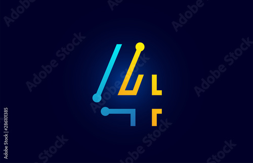 Fotografía number 4 in blue and orange color for logo icon design