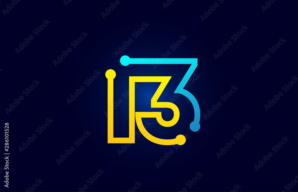 number 13 in blue and orange color for logo icon design - obrazy, fototapety, plakaty 