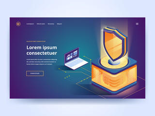 Poster - protection software landing page vector template